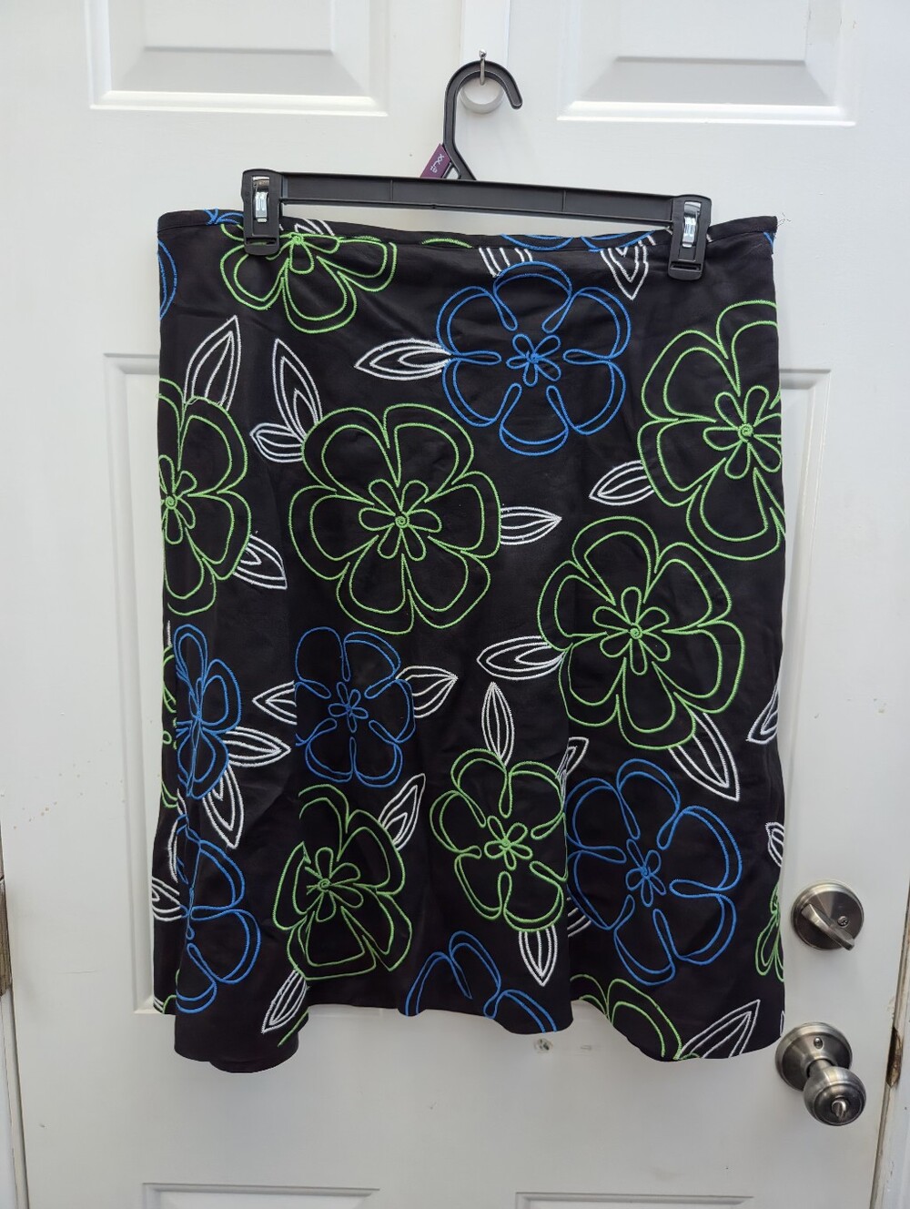 Vintage dressbarn Black Dress with Blue & Lime Green Embroidery